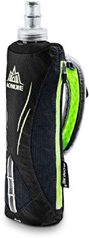 Azarxis Handheld Water Bottle and Phone Case for Running/Walking, Quick Grip Handheld Soft Flask 17oz with Hand Strap Hydration Pack for Runners and Athletes (Black)