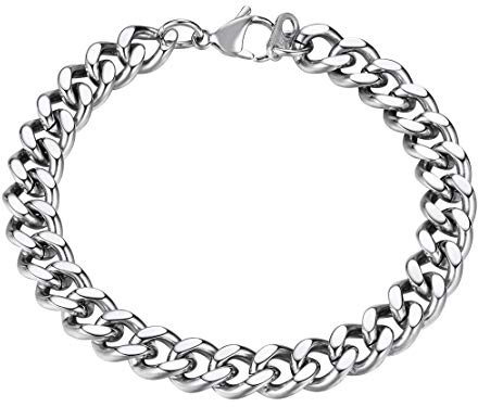 FindChic Pulsera Ancha Hombre Acero Cubano 19cm Pulseras de eslabones Acero inoxidable pulsera para sobrino