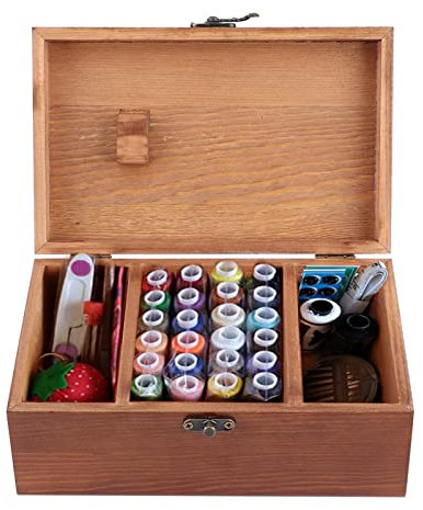 Panier à coudre en bois, ménage Vintage Boîte à Couture en Bois Aiguille fil étui de Rangement Organisateur Bricolage Outils de Couture(Boîte vide de modèle)