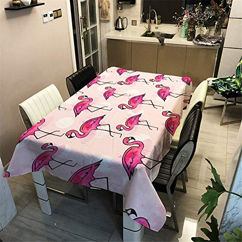 Surwin Tischdecke Tischtuch Pflegeleicht Abwaschbar Schmutzabweisend Tischwäsche (Rosa Flamingo,140x180cm)