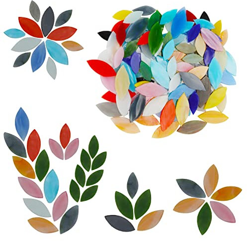 Belle Vous Glas Mosaiksteine zum Basteln in Blütenblattform (100 Stk) Unterschiedliche Größen - Handgeschnittene, Gebeizte Blumenblatt-Mosaik Formen für Kunstwerk-, Deko- & Mosaik Basteln