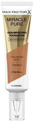 Max Factor Miracle Pure Skin Improving Foundation, Fb. 85 Caramel, hautverbesserndes Make-Up mit LSF 30, 30 ml