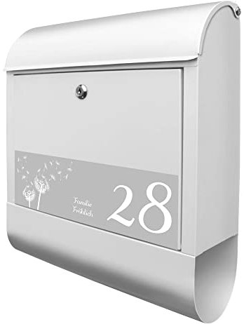 banjado Design Briefkasten mit Zeitungsfach 38,5 x 46,5 x 13cm / Postkasten mit Zeitungsrolle/Stahl Briefkasten bunt/Wandbriefkasten A4 Einwurf, Montagematerial, 2 Schlüssel Pusteblume GW kompakt