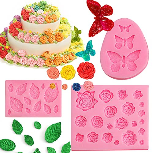 scalingscal 3 Stück,silikonform blumen,silikonform schmetterling,Silikon Formen Fondant 3D,Blumen Form Silikon Backform,für Candy Kuchen Dekoration DIY Backen Dekoration Werkzeug