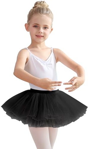 tanzdunsje Faldas tutú para niñas, Faldas de Baile- Faldas de Ballet para niños niñas 4 Capas tutú Tul Princesa Fiesta de cumpleaños Costume Cosplay (XL, Negro)