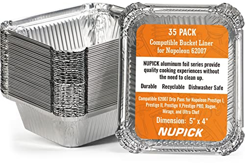 NUPICK 35-Pack 62007 Drip Pans Compatible for Napoleon Prestige I, Prestige II, Prestige V, Prestige PRO, Rogue, Mirage, and Ultra Chef Grills, Grill Replacement Grease Trays