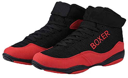 Boxningsskor Barn Vuxna Fitness Fighting Boots Mesh Mjuk botten Buffer för män Kvinnor Gym,Red,33 EU