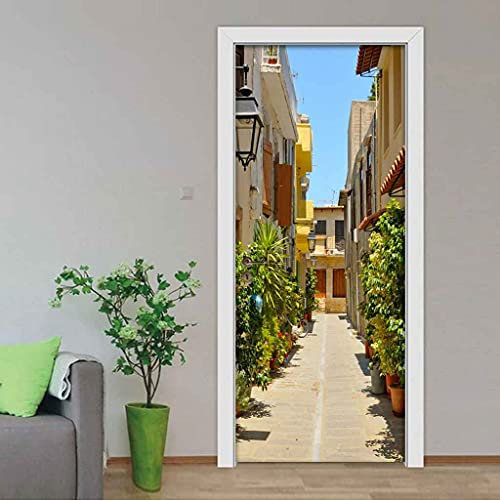 JGCAI Türposter Türfolie 3D Türtapete PVC Türtapeten Türaufkleber Türsticker 90x200cm Stadt Hausbau Poster Selbstklebend Türaufkleber Wandbild Für Tür Wohnzimmer Schlafzimmer Küche