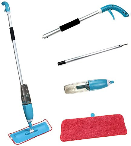 MINGYI Scopa Lava Pavimento 2 in 1, mocio piatto con vaporizzatore 500 ml, scopa mocio spray, scopa a spruzzo piatta in microfibra, 127 cm, blu