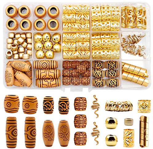Dotilili Anillos de Trenza de Pelo, 124 Piezas Oro Dreadlocks Accesorios de decoración Accesorios para Rastas para Cabello Aluminio Metal Pelo Esposas el cabello de hombres y mujeres