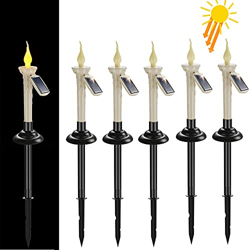 PChero Solar Taper Candles Outdoor Waterproof, 6 Packs Rechargeable Flickering LED Tapered Candlestick with Holders Dusk to Dawn Sensor Lights for Outside Patio Table Windows Decor