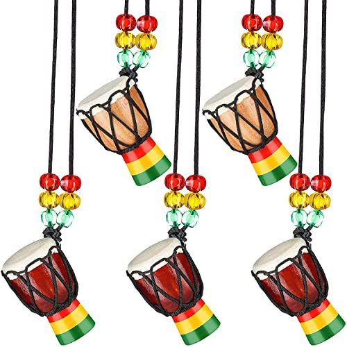 SameeHome 5 StüCke Instrumentenhalsketten Djembe Trommel Mini AnhäNger Afrikanische Trommel Holzhalskette Trommeln und Percussion