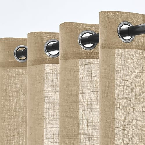 Woaboy Leinen Kruz Gardinen Vorhänge Ösen 2er 140x137cm Beige