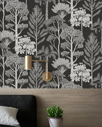 Lativo Papier peint à décoller et à coller motif forêt vintage bohème pour armoires, tiroirs, arbre - Papier peint amovible pour salle de bain, chambre à coucher, papier contact motif feuilles