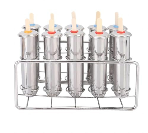 VIFERR Ice Lolly Mould Kit Stainless Steel Popsicle Mould Reusable DIY Frozen Ice Cream Pop Molds with Sticks Popsicle Bags Base Cleaning Tool Round