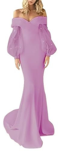 Vestidos de dama de honor para mujer, vestido de noche de sirena con hombros descubiertos para invitada de boda, Lila, 22 Más