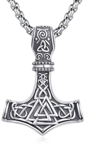 XIXLES Collar vikingo nórdico Mjolnir de plata de ley con colgante de martillo de Thor celta, runa vikinga, valknut y martillo de Thor, collares de amuleto de joyería para hombres y mujeres, Plata