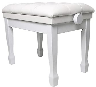 RWRAPS Künstler-Klavierbank aus Leder, Solo-Klavierhocker mit Beinen aus Massivholz und gepolstertem Kissen, Starke Tragfähigkeit bis zu 180 kg, 60 x 40 x 50–60 cm (weiß) (weiß)