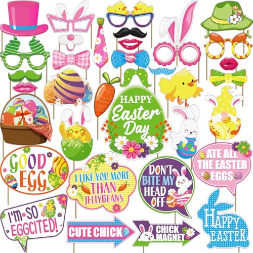36 Pcs Easter Photo Props, Happy Easter Decorations Photo Booth Props, Easte Party Decorations Photoshoot Props