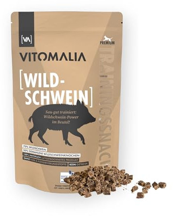 Vitomalia® Wildschwein Trainingssnacks 500g für Hund | Allergikerfreundliche Hundeleckerli | Getreidefrei & Natürlich | Schonend Getrocknete Leckerlis für Hundetraining | Leckerli & Snacks für Hunde