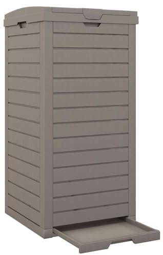 GIANTEX Cubo de Basura para Exterior de 118 L, con Tapa y Asa, Contenedor de Basura Impermeable con Bandeja de Recogida, Cubo de Basura para Jardín, Terraza, Balcón (1, Marrón)