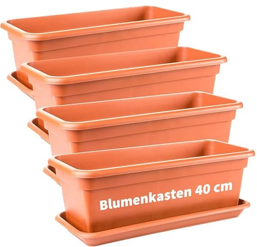 2friends Blumenkasten 40cm mit Untersetzer â€“ 4er-Set, Langlebige Balkonkästen, Terracotta, Premium Kunststoff, EU-Produkt