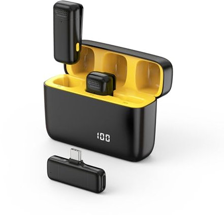 Lavalier - Microfono senza fili USB C con custodia di ricarica, doppio microfono radio mini clip on wireless, Omnidirectional cellulare micro microfono per TikTok YouTube Video Vlog, adatto per