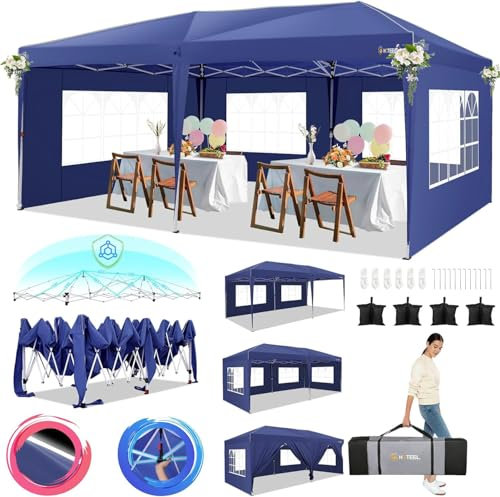 HOTEEL Pavillon 3x6 Faltpavillon 3x6, 6 Seitenwänden, 4 Sandsäcke und Tragetasche, Perfekt für Festival, Party, Garten, Hochzeit (Dunkelblau)