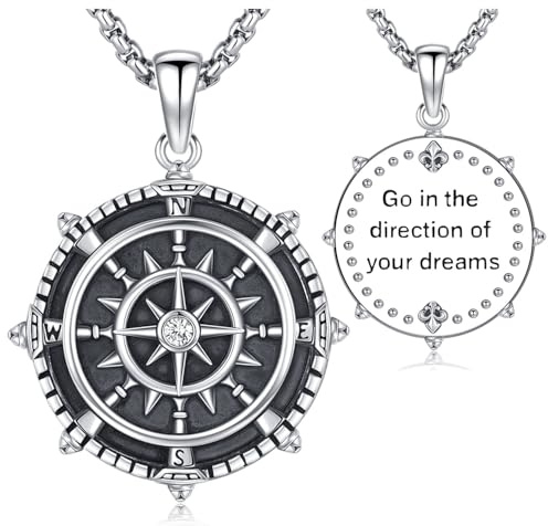 Friggem Kompass Halskette 925 Sterling Silber Anhänger Damen Herren Vintage Amulett Schmuck Geschenk für Graduierung Saison