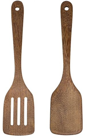 Set of 2 Wooden Spatulas, 12 Inch Cooking Utensils Set, Kitchen Tools for Non-Stick Pan or Wok, Heat Resistant, Antibacterial