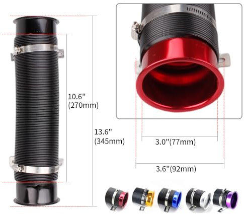 GPRTKULE Tuyau d'admission Turbo d'air Froid de Voiture de 76MM, Tuyau de Conduit Flexible réglable, Tuyau de Conduit d'alimentation Froide(Rot)