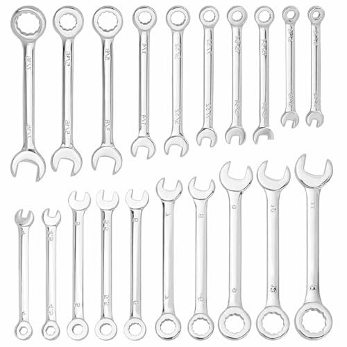 Treki 20pcs Mini Clés Mixtes Métriques & SAE Cle Plate a Cliquet 4mm-11mm clés à cliquet Articulées Clés Mixtes Cliquet en Acier pour Réparation Domestique Industrie Automobile 5/32-7/16