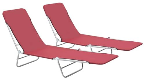 Xichuzi Klappliegen 2 STK Sonnenliege, Gartenliege, Liegestuhl, Liegestühle, Sonnenschutz Garten, Terrassenliege, Strandliege, Stahl und Stoff Rot
