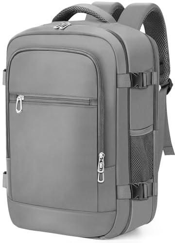 BAHIWOM Mochila Viaje Cabina 40x20x25 Ryanair, Equipaje de Mano 20L, Mochila Impermeable Antirrobo con Bolsillo Portátil 14 Pulgadas, Hombre y Mujer para Trabajo, Escuela, Viajes - Gris
