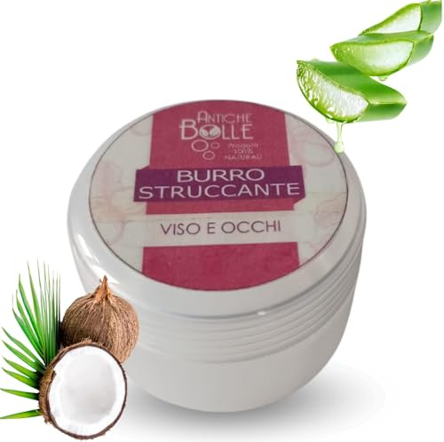 Antiche Bolle - Burro Struccante Naturale con Olio di Cocco e Aloe Vera - Delicato per Viso e Occhi, Rimuove Make-Up Waterproof - 100g