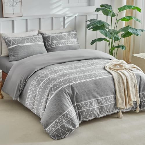 Tokokimo King Size Bedding Sets with Fitted Sheet, King Size Duvet Cover Sets 4 Piece (1x Duvet Cover, 2x Pillowcases, 1x 40cm Deep Fitted Sheet) Grey Stripe