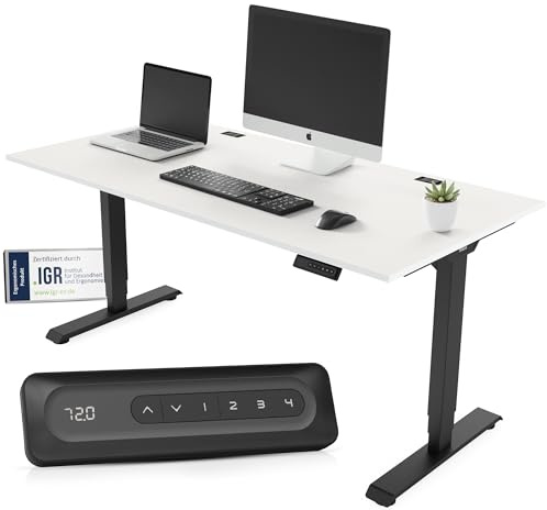 Yaasa Desk Essential 120x80cm, Schreibtisch höhenverstellbar für Homeoffice | Elektrisch höhenverstellbarer Schreibtisch für Büro, Automatikfahrt, verschiedene Größe und Farben, 5 Jahre Garantie