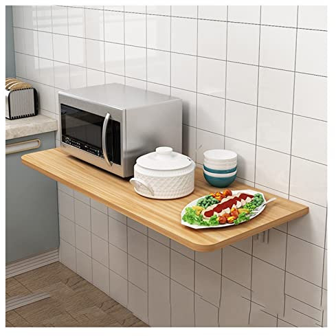 Schwimmender Wandklapptisch mit Regalen für Home Office Schlafzimmer Naturholz 35 x 120 cm