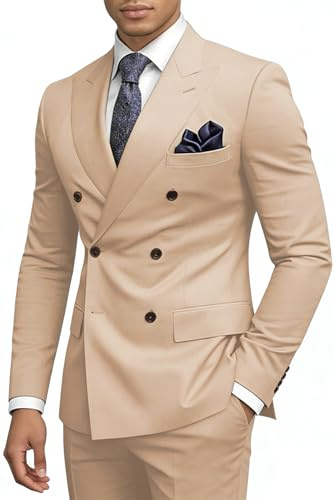Elionm Champagne Mens Suit 3 Piece Jacket Vest Pants Homecoming Men's Suits Set Slim Fit Double Breasted Big and Tall Wedding Tuxedo Suit for Men M