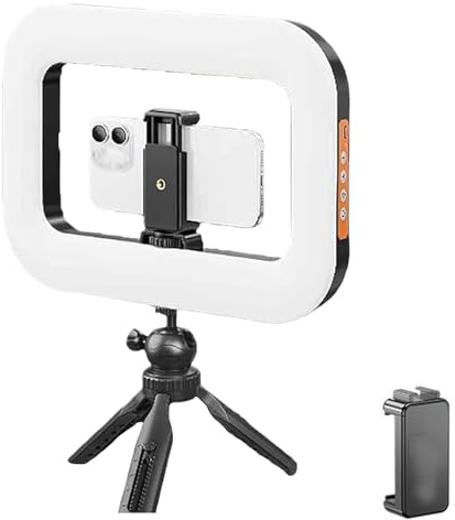 Rechargeable Selfie Portable Ring Light – Adjustable Bicolor Fill Light, Portable LED Ring Light Selfie Light Phone Video Stabilizer, for Camera Smartphone, Action Camera, Makeup (Desktop,8000 mAh)