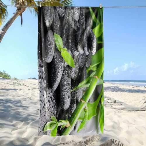 Beach Towel Green Bamboo Gray Beach Towels for Adults Microfibre Sand Free Bath Sheets Lightweight Travel Towel Extra Large Quick Dry for Bathroom,Travel,Swimming,Pool,Holiday,Gym Sport 150x200cm