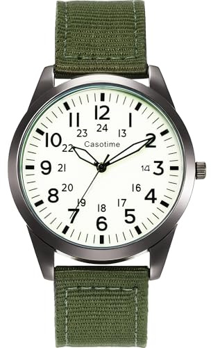 Reloj táctico militar Casotime para hombre - Reloj analógico de cuarzo con esfera luminosa, resistente al agua hasta 30 m, correa de nylon y segundero | Reloj de pulsera unisex para ejército y deporte