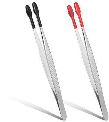 2Pcs Rubber Tipped Tweezers Forceps Silicone Soft Tweezers Rubber Steel Forceps PVC Coated Soft Jewelry Coin Stamp Tongs Non Marring Flat Tip Lab Industrial Hobby Craft Tools