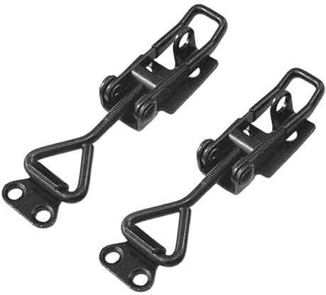 RLMVGBX Toggle Latch Clamps, Adjustable Black Metal, 2 Pack, 102 mm | Screw-mounted pull latch set with adjustable threaded hooks for boxes, cases, cabinets, doors and woodworking jigs