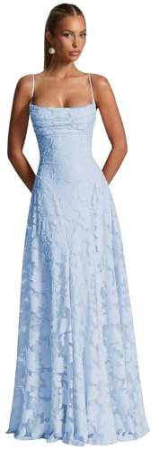 Mollyevers Spaghetti Strap Bridesmaid Dresses for Women Long Floral Jacquard Light Blue Formal Dress Size 6