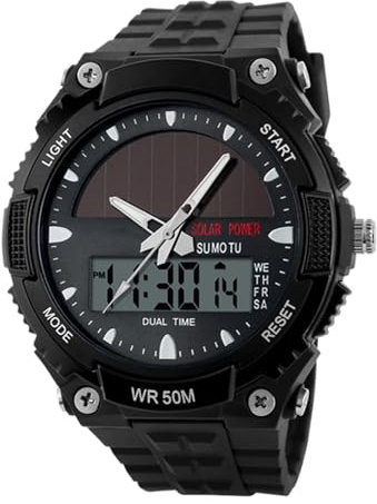 Hitburu Relojes De Energía Solar para Hombres - Reloj Solar Deportivo Impermeable | Reloj De Pulsera Multifuncional Casual para Deporte Fitness Trabajo Uso Diario