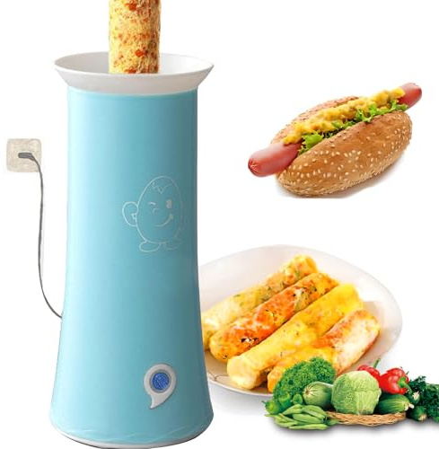 Electric Egg Roll Maker, 6 Min Automatic Egg Boiler with Stainless Steel Non Stick, Breakfast Egg Roll Machine with Oil Push Rod, Bamboo Stick, Sausage Omelette Maker, Vertical Hot Dog Machine