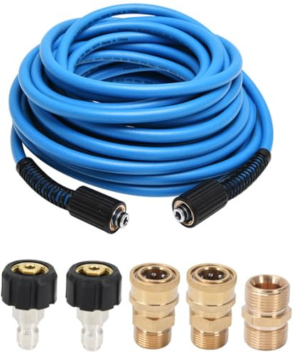 1/4 Zoll Hochdruckreiniger Schlauch, 3600 PSI Hochdruckschlauch mit 5 Schnellkupplungen, Kompatibel mit M22 Armaturen, für Auto Haus Garten​, 15M Blau