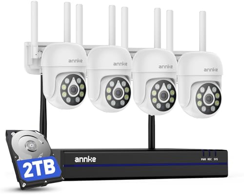 ANNKE 5MP Überwachungskamera Set Aussen WLAN, 16CH 4K NVR mit 4X 5MP PT WiFi Kameras, Farbnachtsicht, Zwei-Weg-Audio, Intelligente Personenerkennung, 24/7 Aufnahme Innen Outdoor, 2TB HDD