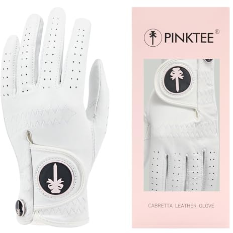 CROWNBLANKS Golfhandschuhe Damen Golf Handschuh Wert 1 Stück Cabretta Leder White Pink Griff Linke Hand Weicher Komfort Passform Größe S M L